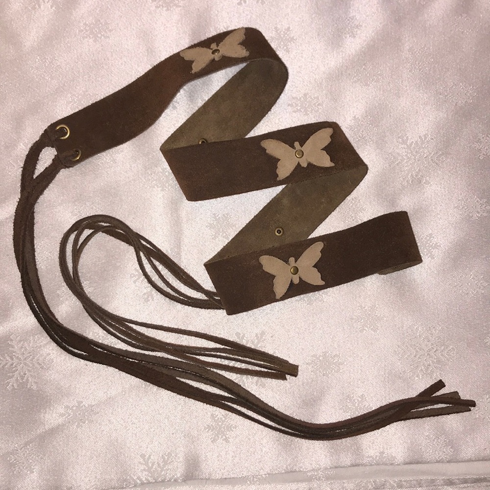 Tilt suede boho leather brown butterflies tie belt